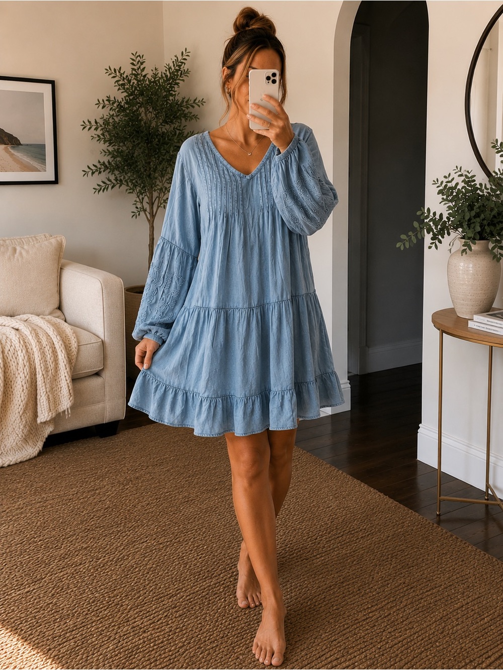Solitaire Light blue Tiered Boho Flowy Dress Size M